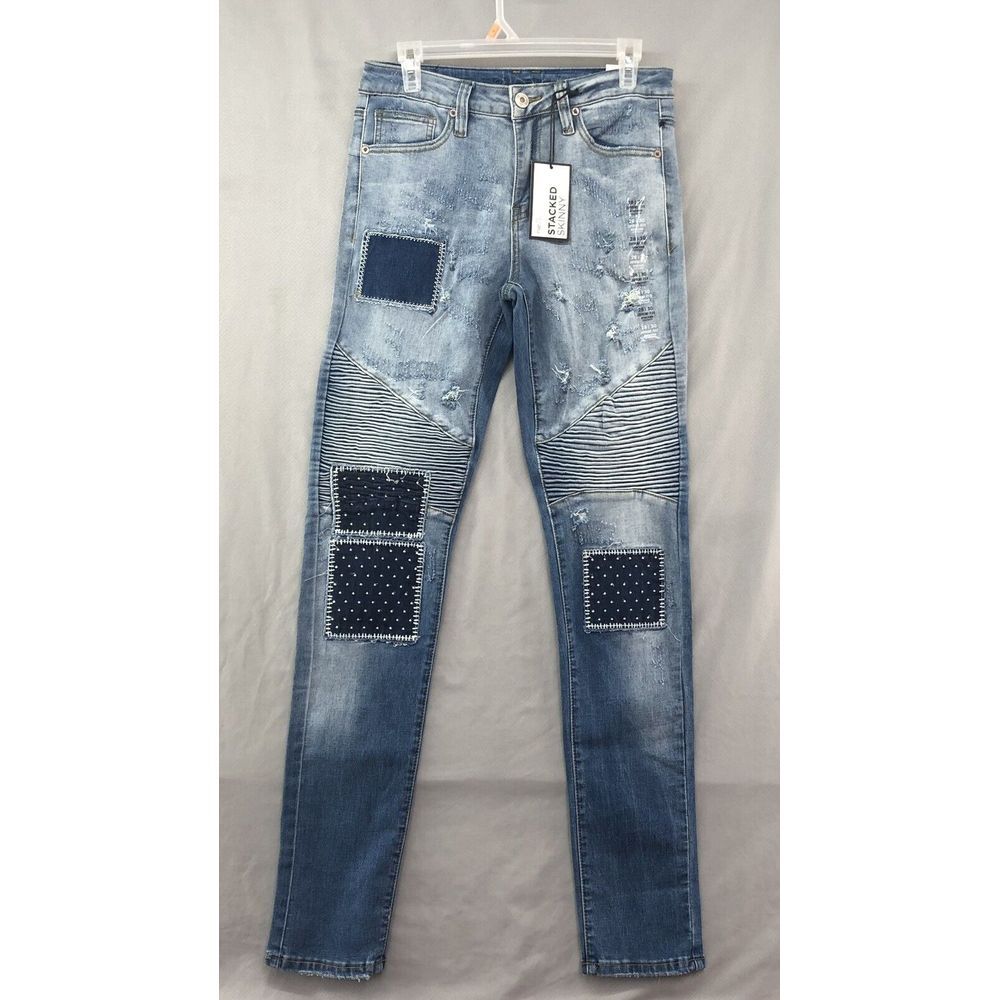 New Rue 21 Premium Stacked Skinny Patch Distressed Jeans Size 30/34 Mens (30/30)
